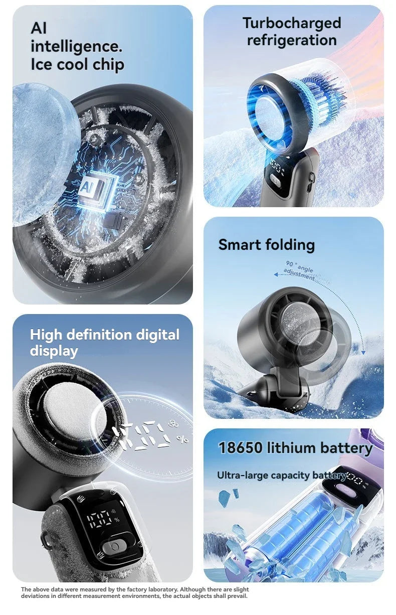 JPNPL Hanging Ice Pack Handheld High-speed Fan Folding 100 Speed Infinitely Adjustable Fan Portable For Outdoor Neck