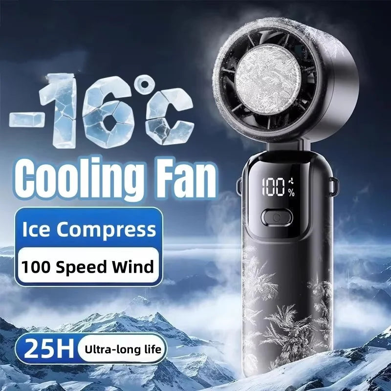 JPNPL Hanging Ice Pack Handheld High-speed Fan Folding 100 Speed Infinitely Adjustable Fan Portable For Outdoor Neck