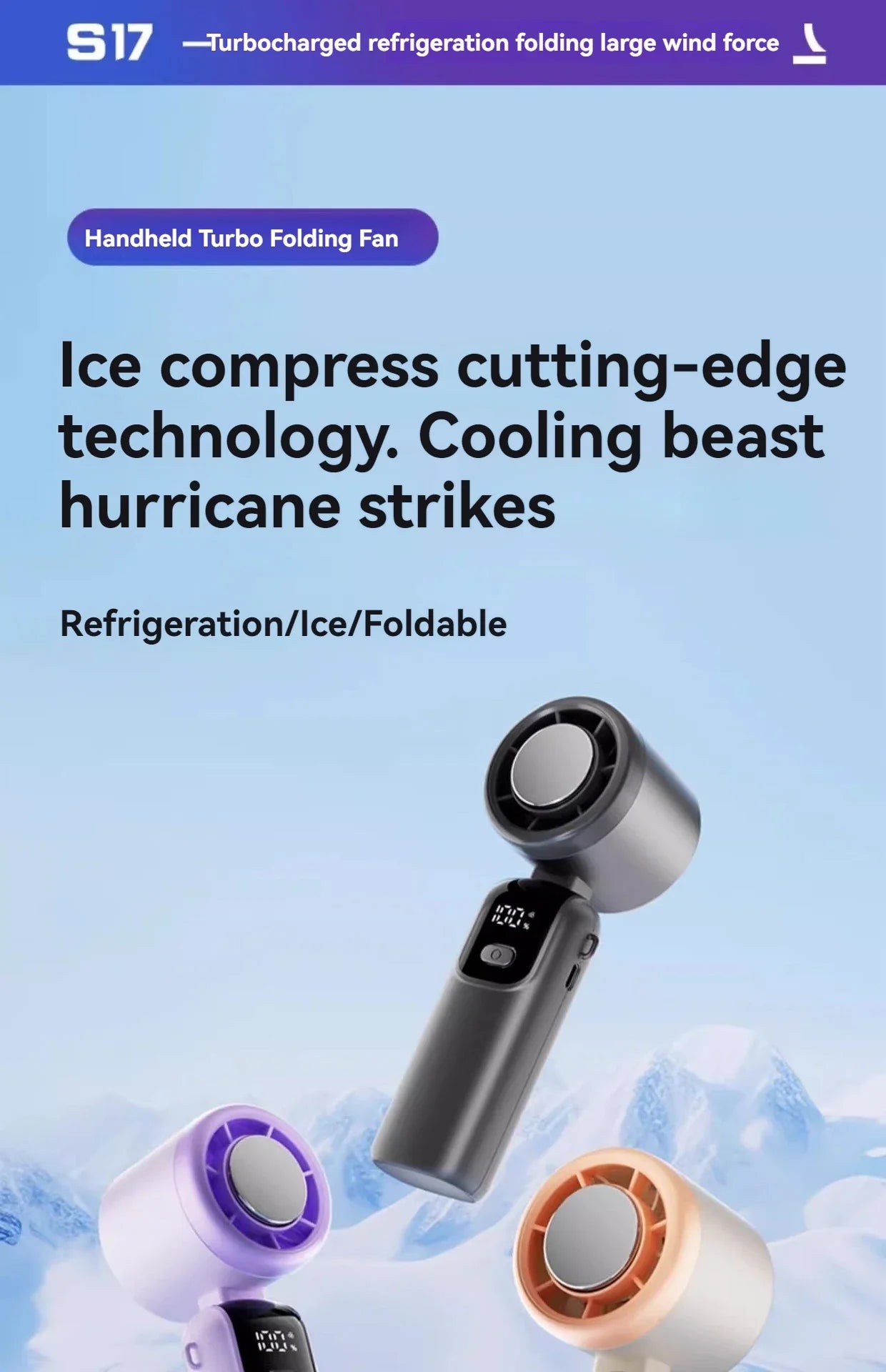 JPNPL Hanging Ice Pack Handheld High-speed Fan Folding 100 Speed Infinitely Adjustable Fan Portable For Outdoor Neck
